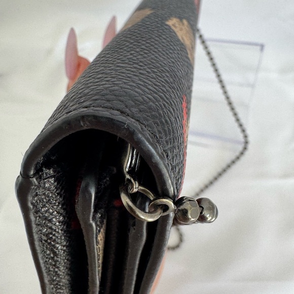 Coach Slim Envelope Wallet On Chain In Floral Print Leather Gunmetal Hardware - Picture 12 of 14